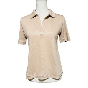 BENEDITA FORMOSINHO WOMEN’S LINEN SHORT SLEEVE LIGHTWEIGHT VNECK TAN BLOUSE SZ S